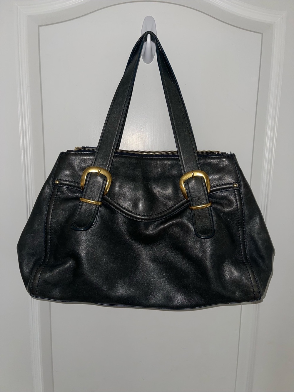 Vintage Michael Kors Anniversary Teal Blue Green Leather Tote Bag Gold Y2K